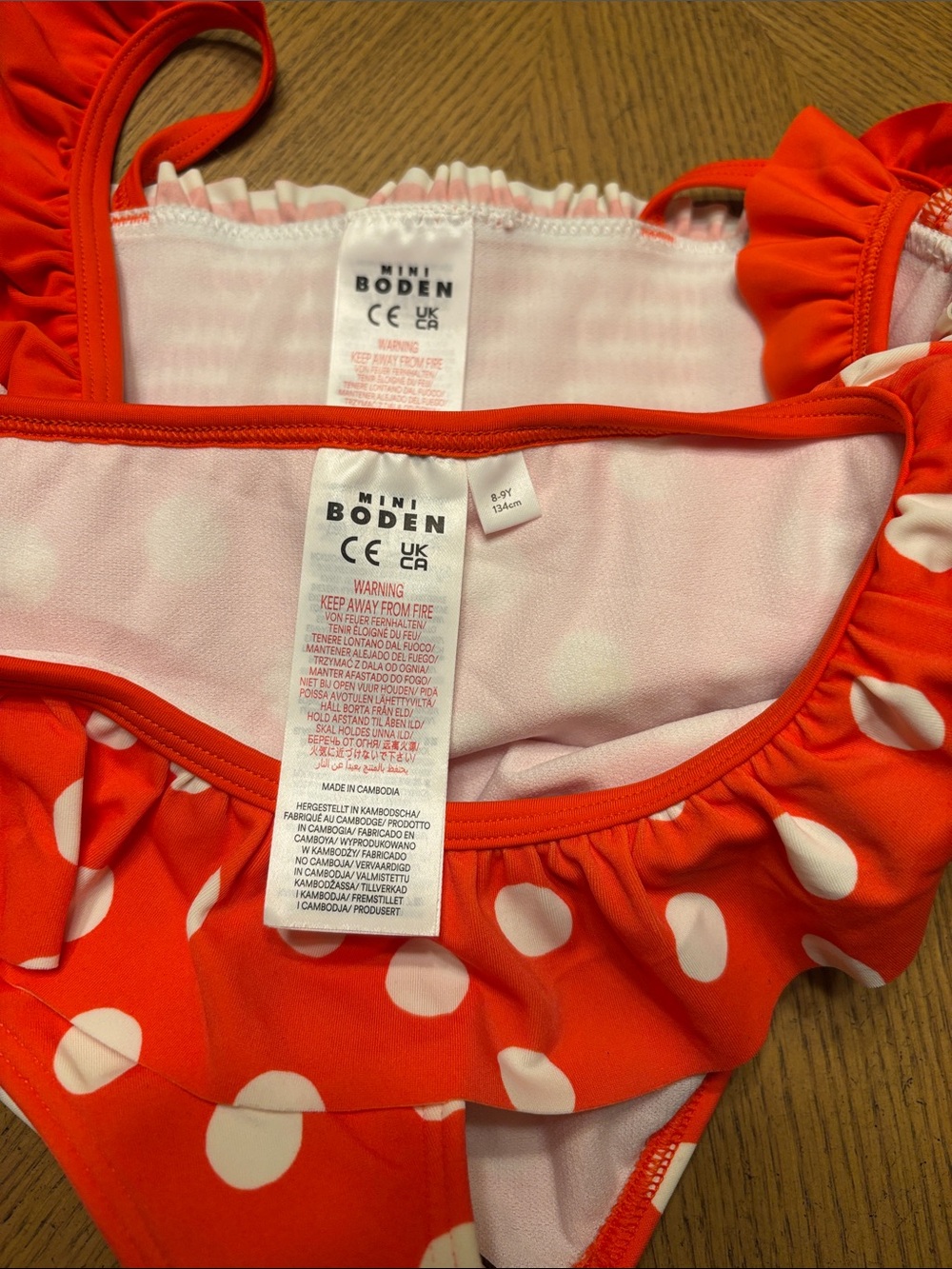 Mini Boden Red and White Striped & Polka Dot Two-Piece Swim Set - Picture 2 of 5